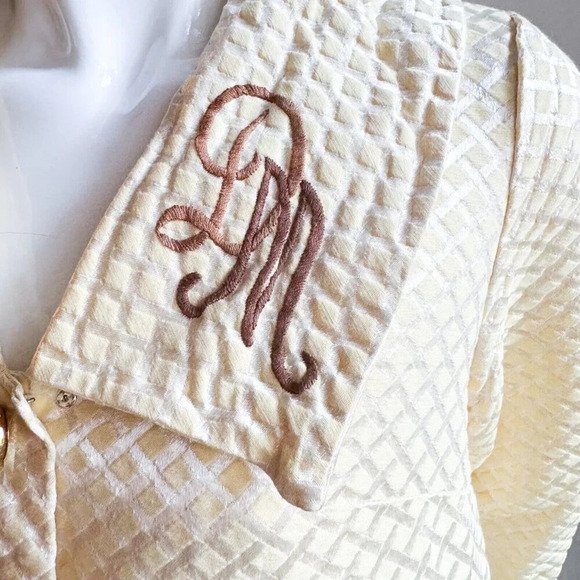 Vintage Textured Pastel PInk a line Button Down House Robe M - Picture 3 of 9